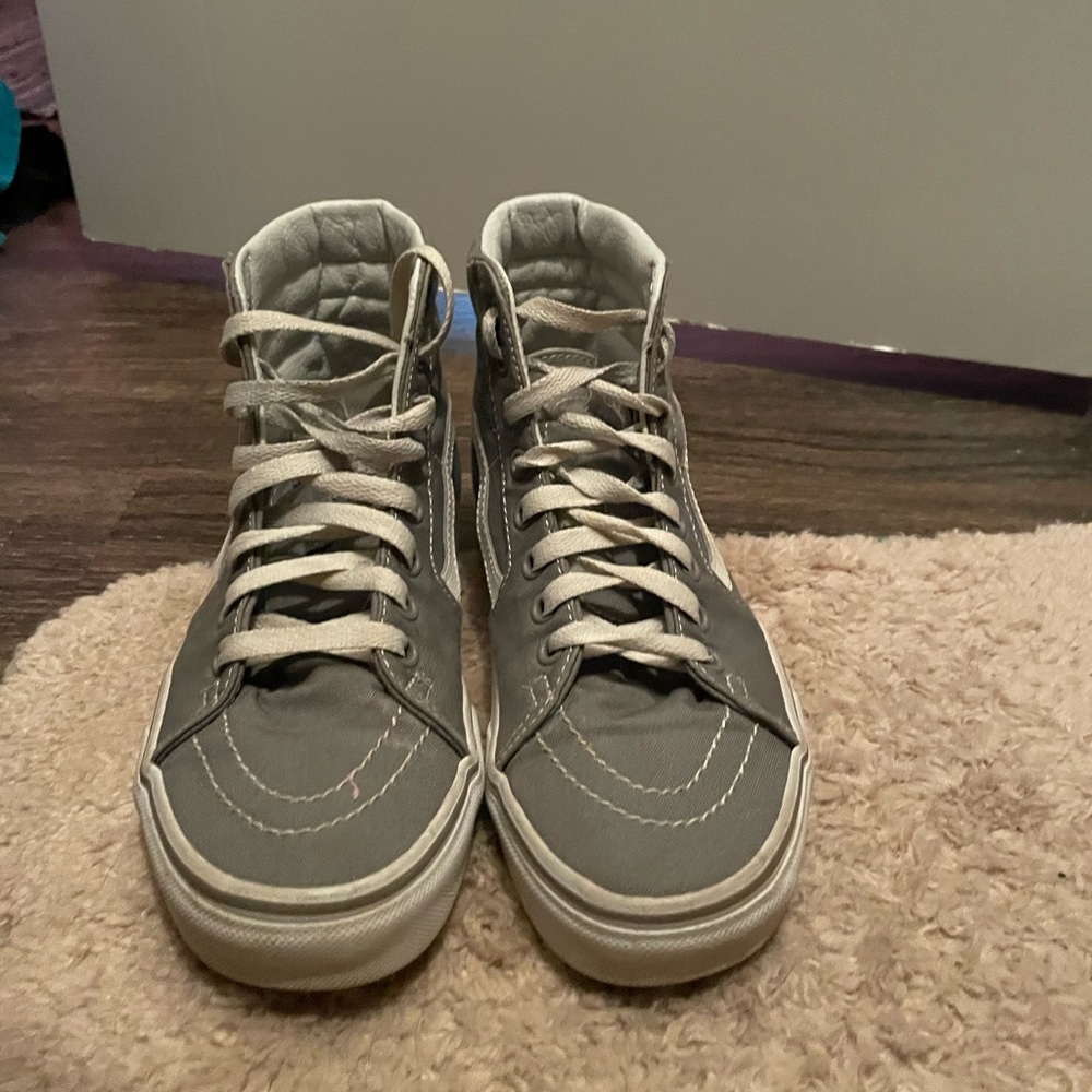 Gray and White High Top Vans